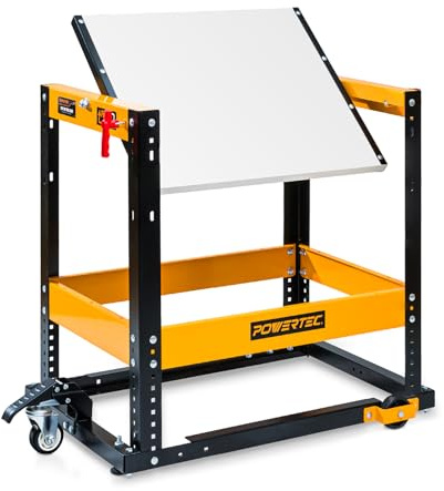 POWERTEC Flip Top Tool Stand with Caster Wheels - Mobile Workbench with 300lb Capacity, for Benchtop Power Tools, Heavy Duty (UT1012), Alloy Steel