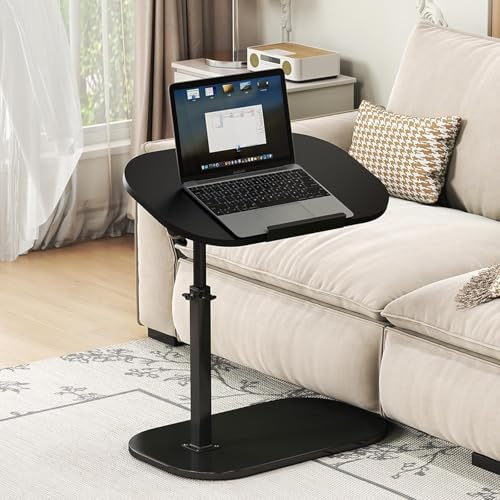 kiss me C Shaped Side Table,360° Swivel C Shaped End Table TV Tray Table Narrow Side Table Laptop Desk for Living Room Bedroom Balcony Patio (Black Frame Black large50*33cm)