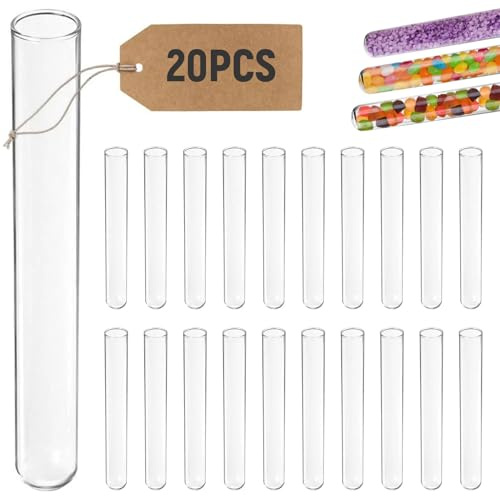 Forbabe Lot de 20 tubes à essai en verre, 20x150mm Tube à essai avec fond rond en verre borosilicate pour fleurs/vases/laboratoires