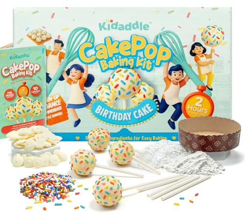 Kidaddle DIY Cake Pop Kit for Kids – Birthday Cake | Kid Baking Kit with Premeasured Ingredients, Decorating Supplies | Made in USA | Certified Kosher | Christmas Kids Gift for Girls & Boys