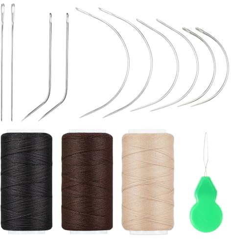 Juego de 13 herramientas de aguja e hilo para coser extensiones de cabello, aguja curvada, hilo para hacer pelucas, aguja de coser e hilo