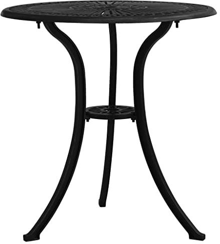 QZZCED Tavolo da giardino in alluminio pressofuso nero 62 x 62 x 65 cm con foro per ombrellone, design stabile e robusto per esterni, ideale per spuntini e riunioni all'aperto