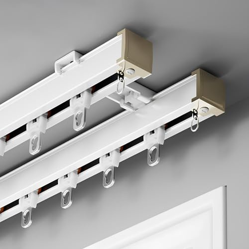 70-600cm Doppelte Vorhangschiene Aus Aluminium Zur Wandmontage, Raumteiler-Doppel Wandvorhangschiene Für Wohnzimmer Und Schlafzimmer Mit Stummen Rollen(White Ceiling,330cm(3 * 110cm))