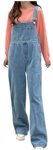 Salopette da donna in jeans 90 baggy denim, senza maniche, taglio largo, casual, lungo, per adolescenti, ragazze, streetwear, pantaloni con spalline in denim