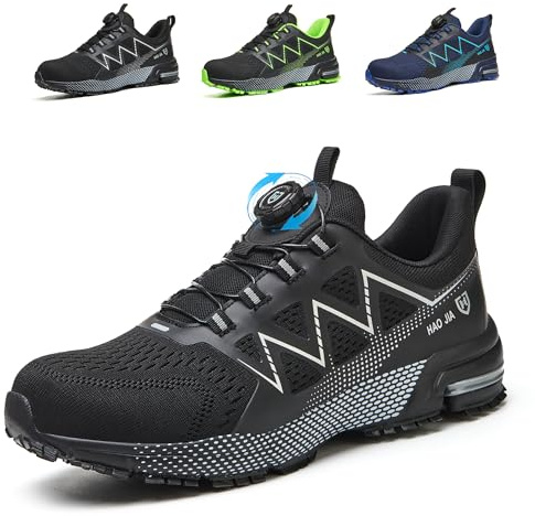 Säkerhetsskor för män och kvinnor, lätta andningsbara sneakers med stålhätta halkfria bekväma säkerhetsskor, svart, 38 EU