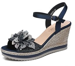 IVACHY Women's Sparkling Wedge Sandals- Flowers Diamonds Shinny Crystal- Ladies Wedges- Available size UK 3 to UK 7.5