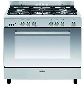 GLEM GE960CMIX2 Piano de cuisson gaz – Four gaz CN catalyse 109L, 5 brûleurs (triple couronne), gril électrique 2 kW, tournebroche, allumage électronique, panneaux autonettoyants, finition inox