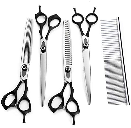 Profi Hunde Haarschere Mit 8,0 Zoll Schneideschere,Effilierschere, Gebogene Schere,Putzkamm für Pet Groomer Oder Familie DIY SCHWARZ
