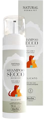 Natural Derma Pet Shampoo Secco per Cani – Mousse Delicata Senza Risciacquo per Cuccioli e Adulti – Azione Detergente per un Pelo Pulito, Morbido e Profumato – 150 ml – Made in Italy - 100% Vegan