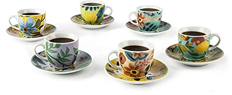 Excelsa Juego de 6 tazas de café con plato de flores