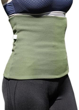 Tummy band 100% MERINO WOOL haramaki belly kidney waist warmer wrap pregnant women men two-layered double sport wear thermal (Large, Khaki)