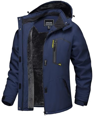 TACVASEN Chaqueta impermeable de forro polar para mujer, con capucha desmontable, azul oscuro, M