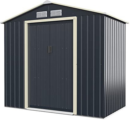 GOPLUS 4.63 m³ Cobertizo de Jardín Estanco con Puerta corredera, 213,5 x 127 x 194,5 cm，Metal Galvanizado, Almacenamiento para Dispositivos, Herramientas de Jardinería