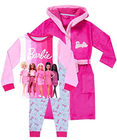 Barbie Mädchen Bademantel Morgenmantel und Schlafanzug Rosa 134