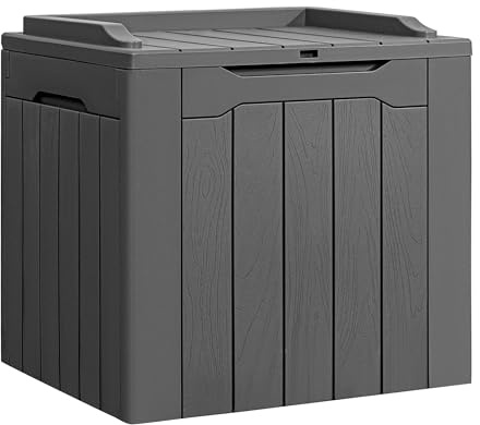 Flamaker Deck Box 31 Gallon Waterproof Resin Small Deck Box with Lid, Indoor Outdoor Package Delivery Box, Organization and Storage for Patio Furniture, Garden Tools, Outdoor Cushions (Grey)