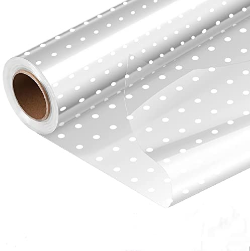 YSTrillion Involucro di Cellophane,1Roll Rotolo di Bianco dot Cellophane Trasparente per Confezioni,Ideale per Fiorist,Artigianato,Bouquet di Fiori(54CM*30M)