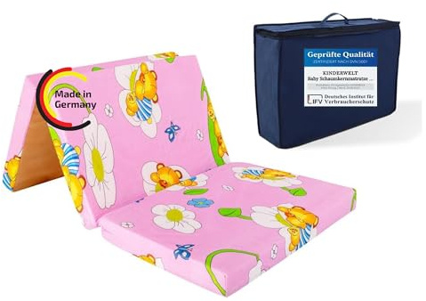 KiNDERWELT Reisebett Baby Reisematratze 120x60 cm, rosa, Klappmatratze Faltmatratze, Schaumstoff Matratze Kinder aus hochwertigem Kaltschaum, Made in Germany