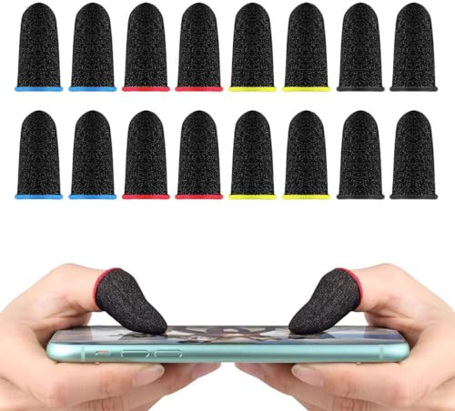 VZUHSW 16 Piezas de Guantes de Dedos Juegos Móviles - Dedales Profesionales Transpirables con Manga del Pulgar de Pantalla Táctil y Resistencia al Sudor, para Adultos