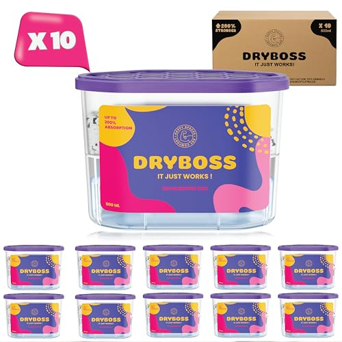 DRYBOSS Pack X 10 Absorbeur D'humidité - Anti Humidité Maison, Armoire Et Chambre - Déshumidificateur Anti Odeur - Anti Odeur Pour Placard, Voiture, Salle De Bain - Produit De Qualité Non Électrique