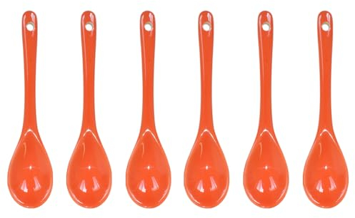 Yuauy 6 cucharas de porcelana para huevos, cucharas de cerámica de 4.7 pulgadas, café, postre, yogur, té, té lechoso, naranja