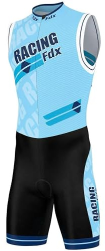 FDX Men's Core Tri Suit Padded Compression Short Sleeve Race Suit Blue L