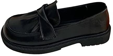 Chaussures Bateau Mocassins pour Femmes Espadrille Pied Large Mary Jane Chaussure Unique Automne Britannique Noir Petites Chaussures en Cuir Chaussures de Derbies Femme Bicolore Mocassins (Black, 39)