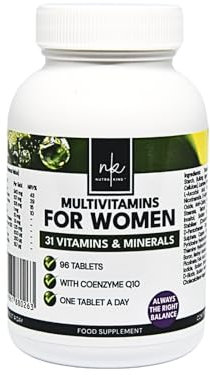 NutraKing Multivitamin Tablets for Women - 31 Multivitamins for Women with Minerals, Vitamins A, B, C, D, E, K, Iron and CoQ10, Easy to Swallow Vitamin Pills (96 Capsules (Tub))