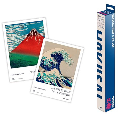 Grupo Erik: Set di 2 Mini Poster Hokusai | Pack di 2 Poster da Parete Japanese Art, 38 x 52 cm, Con Carta Lucida e Adesivo Incluso, Arte Hokusai, Giapponese