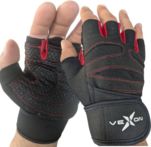 VEXON Halvskaft, läder och mikrofiber sporthandskar med gelkuddar, andningsbara och elastiska (Large)