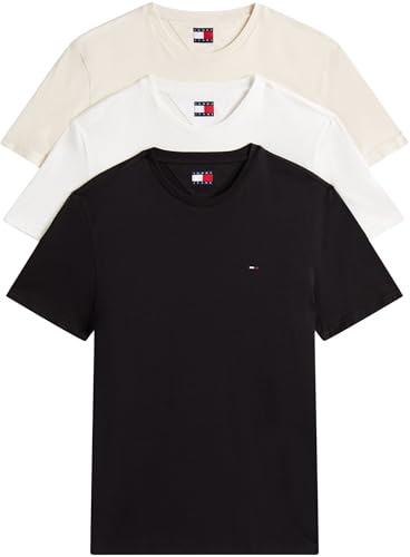 Tommy Jeans Herren TJM Xslim 3 Pack Tee Dm0dm21579 S/S T-Shirt, Multi (Ecru/Desert Sand Dune/Black), S EU