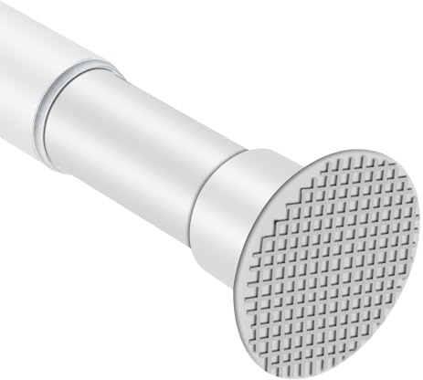 Barra de cortina de ducha blanca de 28 a 39.5 pulgadas, nunca se oxida, antideslizante, ajustable, sin taladrar, barra de tensión de resorte resistente para baño, armario, ventanas, divisor de