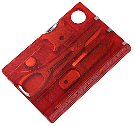 Outil multifonction portable 12 en 1 pour carte de crédit, équipement de survie en plein air, équipement EDC, loupe de lumière LED pour l'extérieur (rouge)