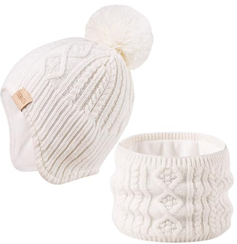 XOMZG Cappellino per Neonati, Set Cappello e Sciarpa Invernali Caldi in Maglia con Pompon per Bambine, Cappellino Invernale per Bambini Piccoli (0-36 Mesi)