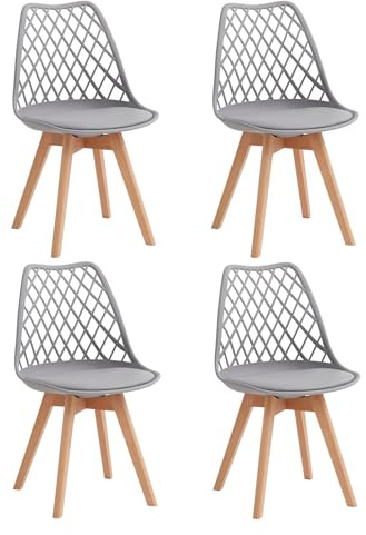 GrandCA HOME Lot de 4 Chaises de Salle à Manger, Chaises de Cuisine Modernes avec Assises en Cuir et Pieds en Hêtre, Idéales pour La Cuisine et La Salle à Manger - Gris