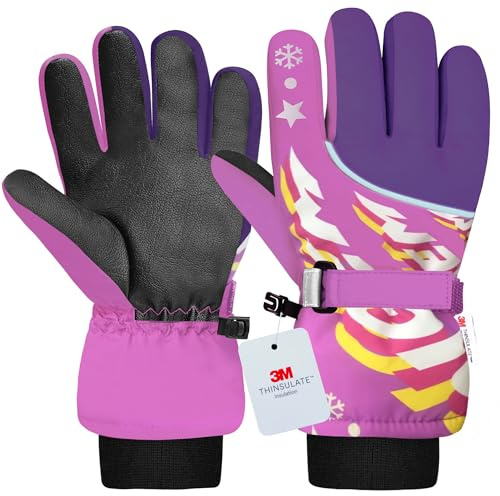 Origem Guanti Neve Invernali Bambino Bambina, 3M Thinsulate Impermeabili Guanti Sci Termici con Touchscreen a 5 Dita Riflettenti Antiscivolo per Bambini 4-14 anni Snowboard Sciare Calcio Bici