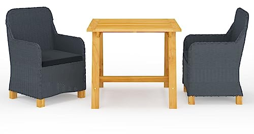 JHQHSM Set da pranzo da giardino grigio scuro in legno di acacia con sedie e cuscini in rattan PE – durevole tavolo da pranzo per terrazza e giardino – stabile gruppo di mobili