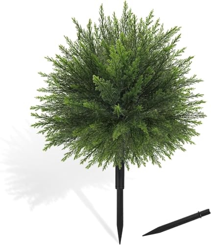 Der Rose 23 Artificial Cedar Topiary Ball Trees with Ground Spike Set of 1 Outdoor Artificial Plants UV Resistant Artificial Shrubs Fake Bushes for Front Porch Garden Decor