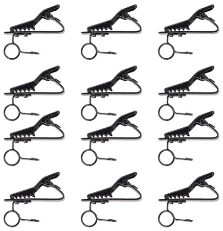 Generic Clip de Micrófono de Solapa de Metal Negro Anillo 8.5 Mm, Paquete de 12 Piezas, Clip para Corbata para Micrófono Lavalier, Accesorio para Karaoke y Grabación