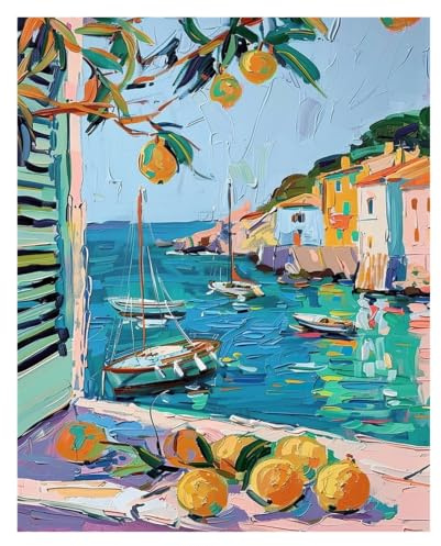 1 St Öppet Fönster Tryck Stil Fauvism Målning Hav Apelsinträd Kustnära Utsikt Canvas Affisch