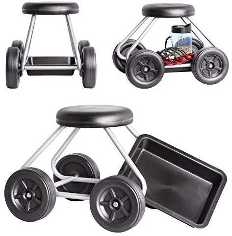 UPP sedia a rotelle Easy Work, portata fino a 130 kg, protezione per le ginocchia, altezza seduta 40 cm, per lavori di giardinaggio, casa e officina, carrello da giardino con sedile con camera d'aria