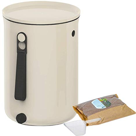 Skaza Bokashi Organko 2 | Biomülleimer Küche 9,6 Liter – Komposteimer für Küchenabfälle – mit 1 Kg EM Fermentieren Aktivator (Cremeweiß)