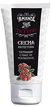 L'AMANDE - Crema Tatuaggi con Protezione Solare 20, Vitamina E e Acido Ialuronico, Crema per Tatuaggi al Burro di Karitè e Olio di Jojoba per Guarigione Tattoo - Crema Corpo Uomo Donna Idratante 75 ml