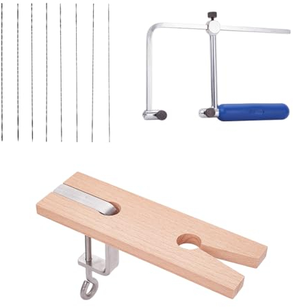 PH PandaHall Jewellers Saw Jewellery Saw Kit, Jewellers Saw Frame with 8pcs Blades, Jewellers Bench Pin V Slot Bench Pin with Clamp Art Frame Making Tools Professional Jewellery Making Kit