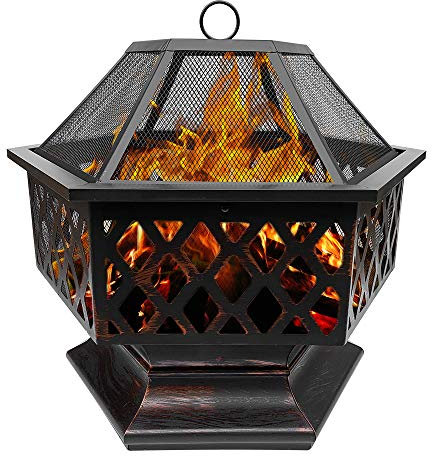 DTLEO Tazón de fuego hexagonal de acero para jardín y patio al aire libre calentador de bronce fuego fuego fuego fuego carbón fuego fuego Bowl