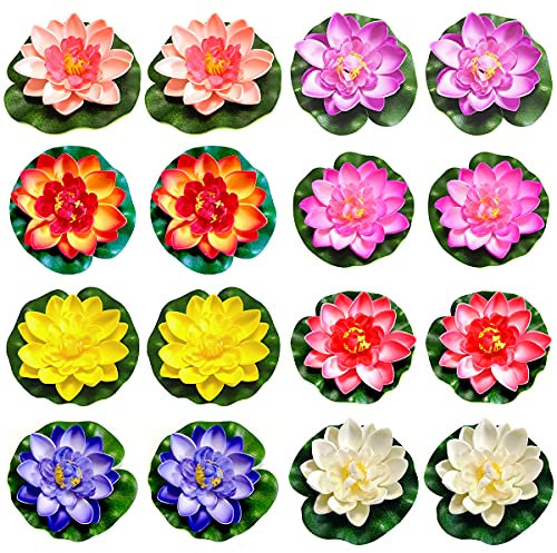 Regerly Artificielle Nenuphar Flottant Fleurs, 16PCS Fleurs de Lotus Artificielles Deco Réaliste Mousse Flottante Plantes pour Jardin étang Piscine Aquarium Terrasse Mariage 10cm