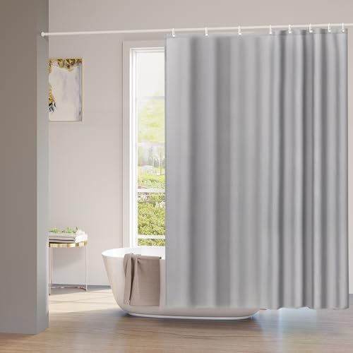 WOLTU Duschvorhang 200x200cm Badvorhang Anti-Schimmel Antibakteriell Wasserdichter Polyester Stoff Waschbar Badewanne Vorhang Grau mit 12 Duschvorhängeringen für Badewanne und Dusche