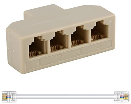 LanSenSu Phone Splitter Way Telephone Adapter RJ11 6P4C Female to Females for Landline and Fax -1Pack (4 Way)