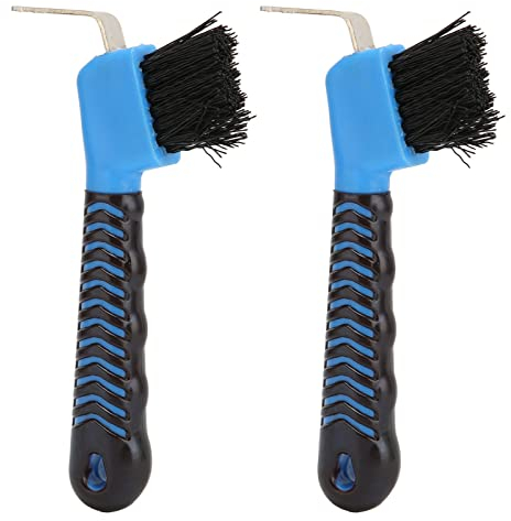 Qcwwy 2-teilige Hufkratzbürsten für Pferde, Hufkratzer mit Holzgriff und Reinigungsbürste, Reinigungswerkzeug für Pferdehufe mit Soft-Touch-Gummigriff für den Pferdestall