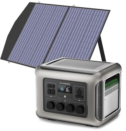 ALLPOWERS R2500 Solargenerator 2016Wh mit 100W Solarpanel, 4 x 2500W AC Ausgänge (4000W Spitze), Tragbare Powerstation mit Solarpanel für Stromausfall, Camping, Wohnmobil, Wohnwagen und Notfälle