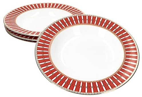 MamboCat 4er Set Polar Train Suppenteller I 160ml I 4 Personen I weihnachtliche Tiefe Porzellan-Teller mit rot-goldenem Dekor I für Salat, Suppe, Milchreis, Pasta & Co.